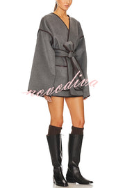 Comfort Is Luxury Wool Blend Tie-up  Pocket Oversized Blanket Coat