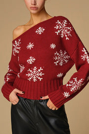 Christmas Snowflake Pattern Long-sleeved Loose Knit Sweater