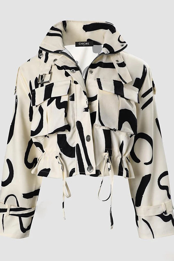 Unique Stylish Printed Casual Pocket Statement Jacket