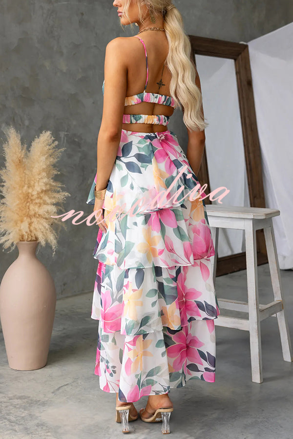 Dreamy Destiny Floral Print Elastic Back Tiered Maxi Dress