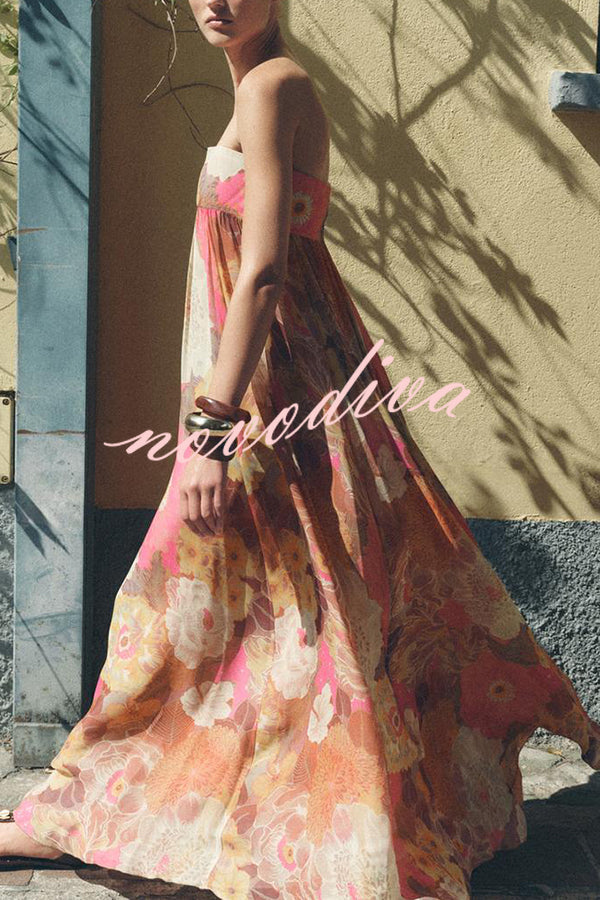 Shelia Ethnic Floral Print Off Shoulder A-line Maxi Dress