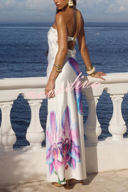 Floral Print Sexy Strapless Backless Holiday Maxi Dress