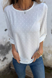 Kaitlin Chiffon Jacquard Button Half Sleeve Casual Loose Blouse