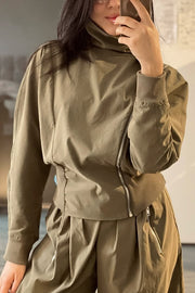Fashionable High-neck Long-sleeved Zippered Simple Jacket