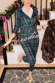 Embrace The Festival Plaid Twist Half Sleeve Shirt and Elastic Waist Pencil Pants Set