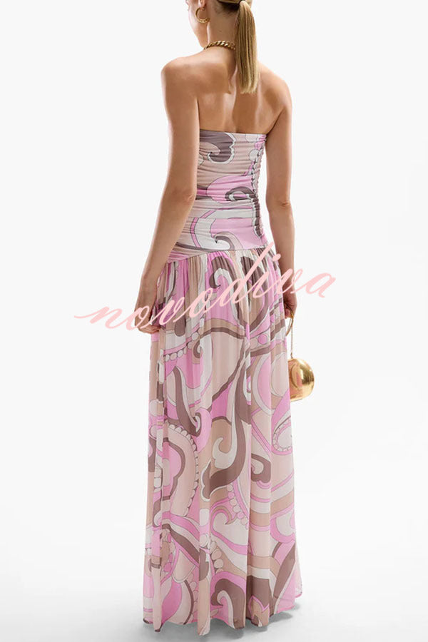 Gorgeous Pastels Unique Print Off Shoulder Low Rise Loose Maxi Dress