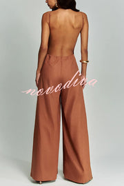 Kelso Linen Blend Square Neck Pocketed Backless Wide Leg Jumpsuit