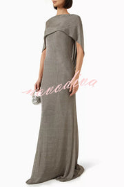 Fit and Elegance Fine Shimmering Fabric Open Cowl Back Draped Neckline Maxi Dress