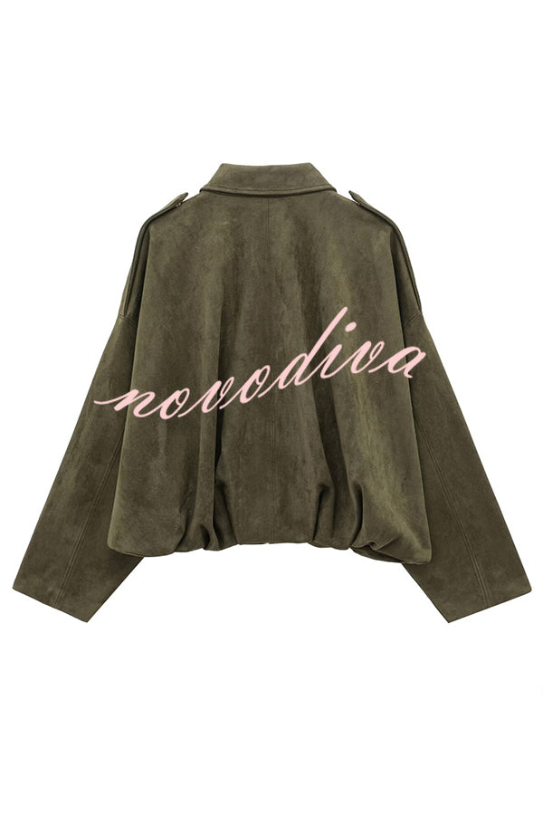 Fashion Lapel Long-sleeved Casual Bomber Jacket