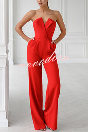 Tuxedo-style Off Shoulder Pocket Wide Leg Formal Jumpsuit