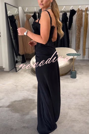 Sexy Grace Magic Lace Corset Bow Design Ruched Hip Slit Maxi Dress