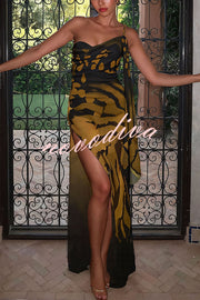 Unique Print Sexy One Shoulder Slim High Slit Maxi Dress