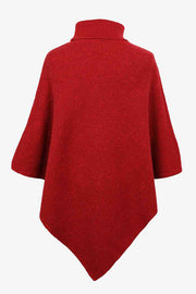 Solid Color Turtleneck Button-embellished Knitted Shawl Cape