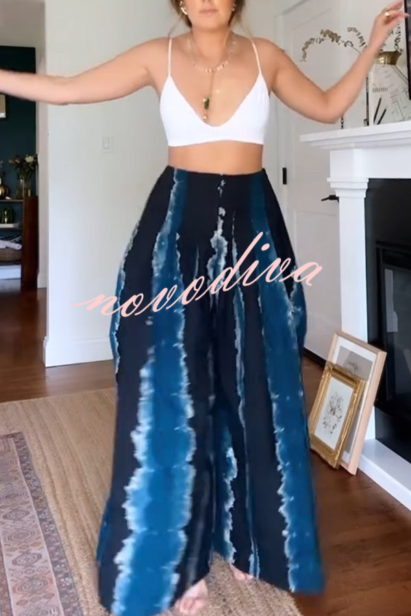 Relaxed and Bold Tie Dye High Rise Back Tie-up Oversized Wide Leg Pants