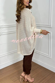 Fashion Hollow Long Sleeve Loose V-neck Knitted Sweater