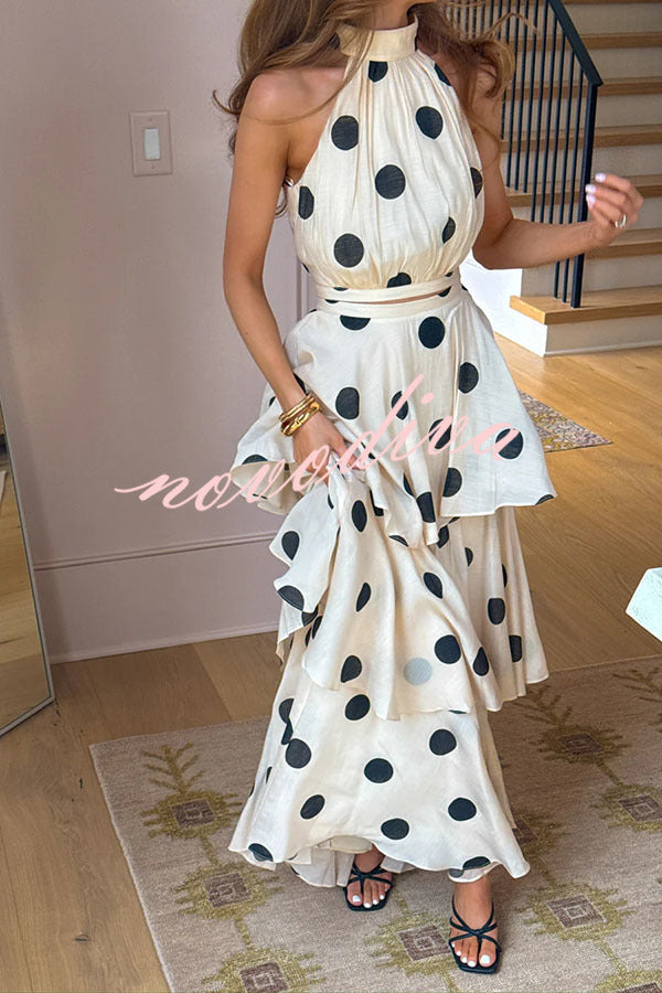 Gift To You Polka Dot Print High Neck Sleeveless Top