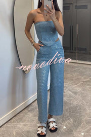 Fashionable Look Denim Sequin Textured High Rise Pocket Straight Jeans