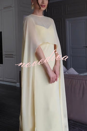 Moonlit Muse Sheer Chiffon High Low Cape Slip Maxi Dress