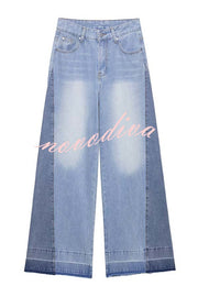 Ellison Denim Side Colorblock High Rise Pocket Wide Leg Jeans