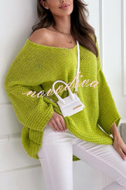 Solid Color Loose V-neck Casual Knitted Sweater