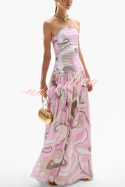 Gorgeous Pastels Unique Print Off Shoulder Low Rise Loose Maxi Dress