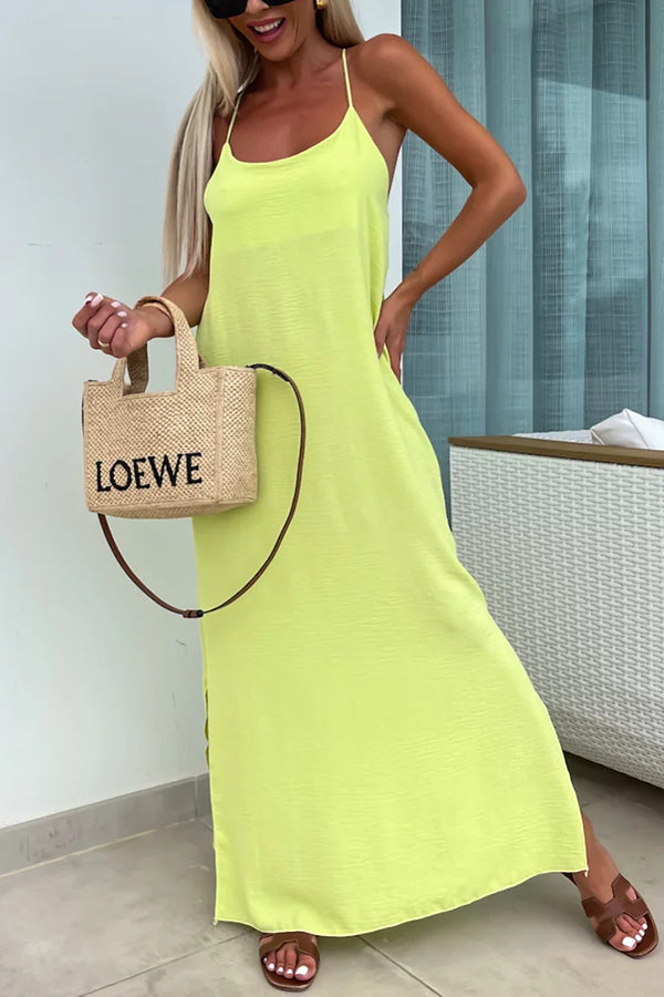 Solid Color Resort Style Spaghetti Strap Backless Maxi Dress