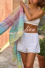 Palette Day Knit Color Blocks Open Front Balloon Sleeve Loose Cardigan