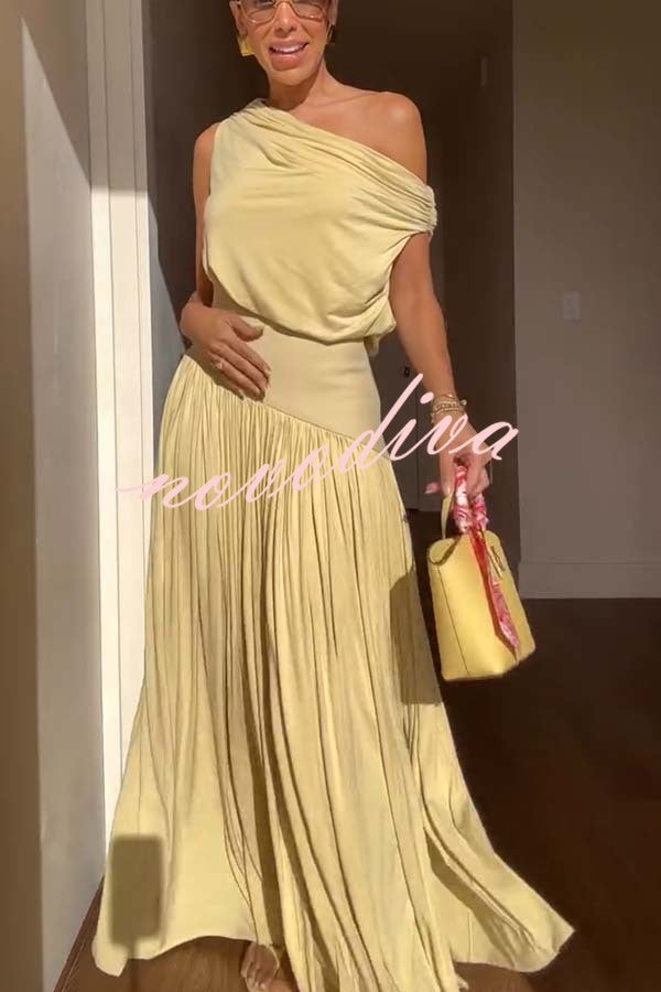 Gwen Soft Knit Fabric Off Shoulder Ruched Detail Drape Maxi Dress