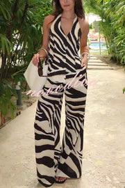 Zebra Print Casual Pocket Wide-leg Pants