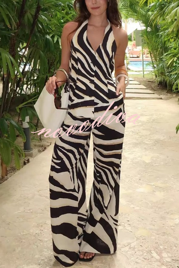 Zebra Print Casual Pocket Wide-leg Pants
