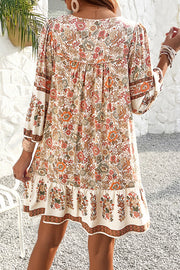 Bohemian Style Unique Printed Casual V-neck Tie Loose Mini Dress