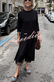 Jollie Knit Long Sleeve Front Slit Midi Sweater and Pleated Tulle Stretch Tank Midi Dress Two-piece Set