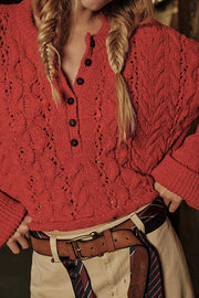 Solid Color Loose-fitting Openwork Long-sleeved Knit Sweater