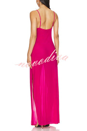 Mermaid Chiffon Starfish Sequin Asymmetric Neck Slit Maxi Dress