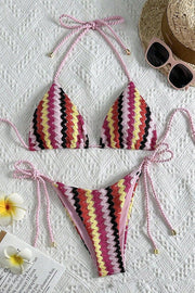 Knit Wave Unique Print Stretch Tie Bikini Swimsuit
