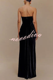 Paige Velvet Off Shoulder Side Pleated Hip Drape Maxi Dress