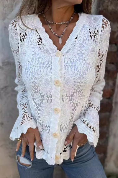 Fashion Hollow Lace Casual Long Sleeve Cardigan
