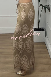 Unique Print Elastic Waist Casual Pocket Wide Leg Pants