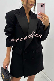 Chic Style Satin Lapel Button Up Long Sleeve Oversized Blazer