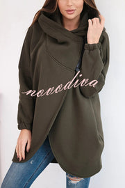 Solid Color Loose Hooded Zip-up Casual Sports Jacket