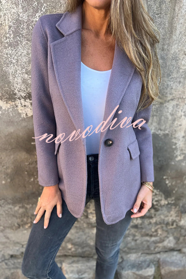 Daytime Perfection Faux Wool Lapel Button Relaxed Blazer