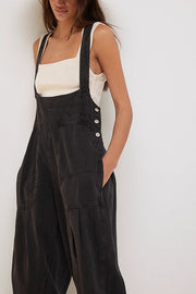 Fashionable Casual Side Pocket Button Loose Denim Overalls