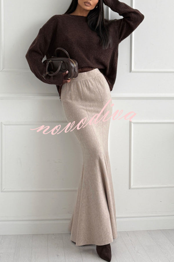 Caitlin Knit Stretch Fabric High Waist Fishtail Casual Maxi Skirt