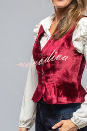 Retro Gold Velvet V-neck Sleeveless Vest