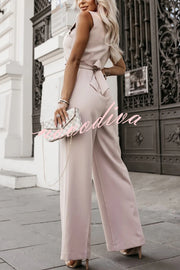 Make Your Entrance Lapel Belt Pocketed Wide Leg Formal Jumpsuit