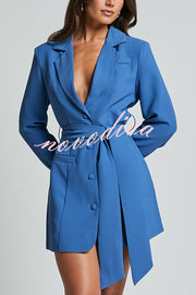 Fashion Pioneer Solid Color Lapel Long Sleeve Lace-up Blazer