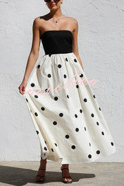 Polka Dot Print Off-shoulder Contrast Color Maxi Dress