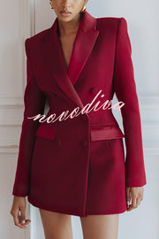 Modern Evening Gown Satin Lapel Button Long Sleeve Tuxedo-style Blazer Mini Dress