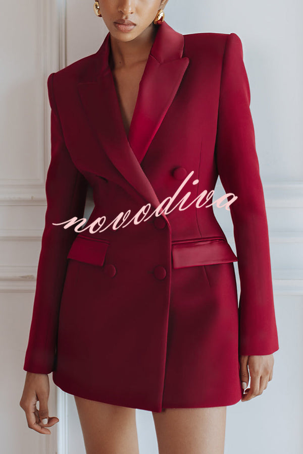 Modern Evening Gown Satin Lapel Button Long Sleeve Tuxedo-style Blazer Mini Dress