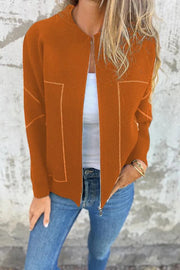 Solid Color Casual Long Sleeve Zippered Loose Pocket Jacket